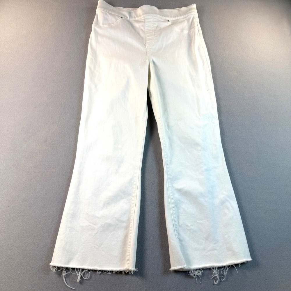 Spanx Cropped Flare Pull-On Shaping Jeans Womens Raw Hem White Large